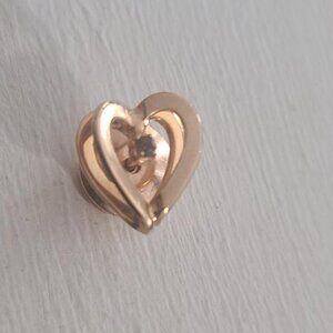 Green Rhinestone Gold Heart Vintage Lapel Pin Brooch - Multiple Fan Heart Love
